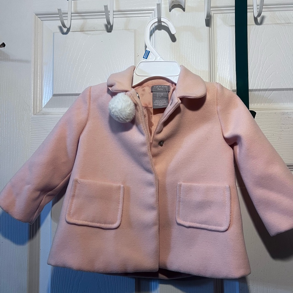 Pink Kids Coat with Pom-Pom Detail